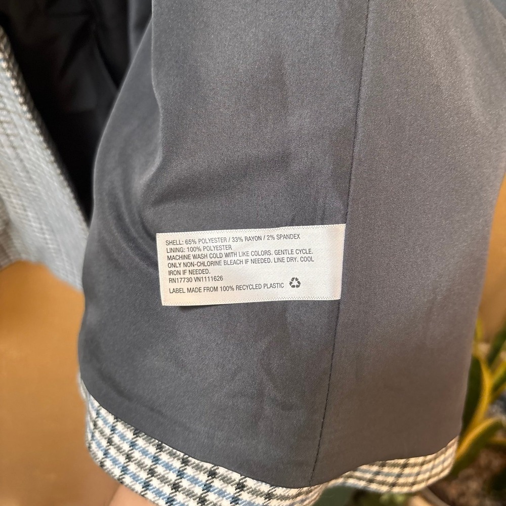 A New Day Womens Plaid Single Button Blazer Jacket XL Black White Blue VN1111626 - Picture 6 of 7